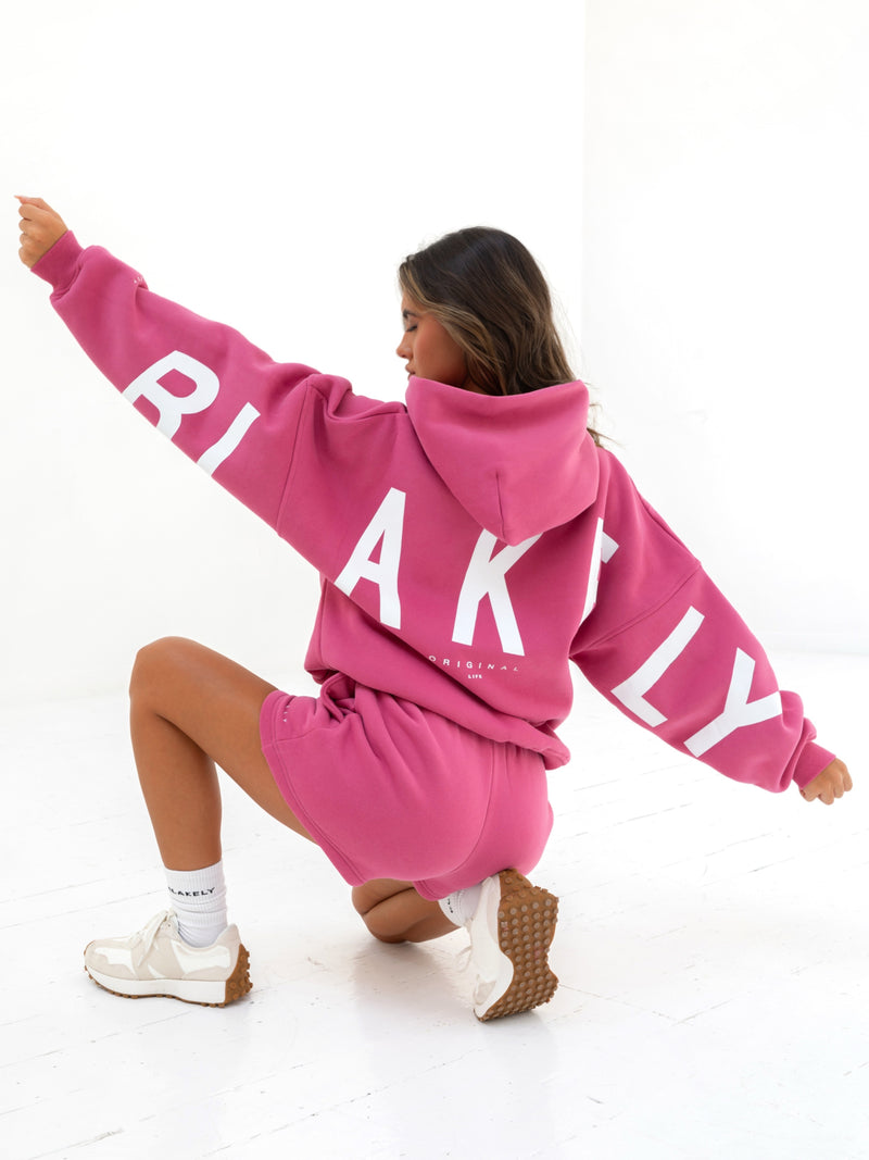 Isabel Hoodie & Jogger Shorts Set - Hot Pink