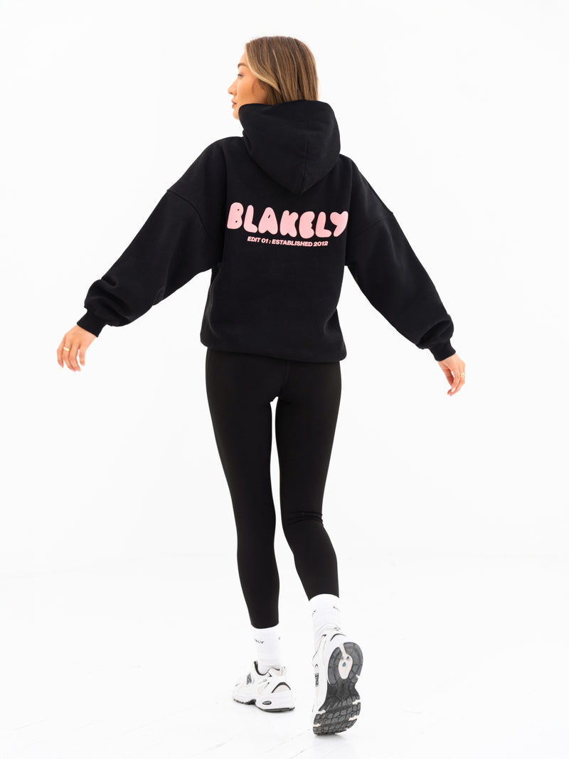 Cloud Print Oversized Hoodie - Black