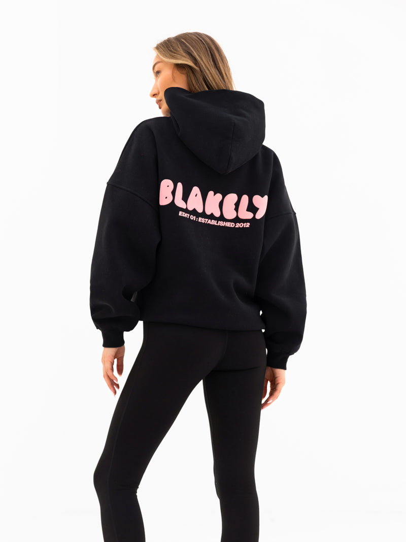 Cloud Print Oversized Hoodie - Black