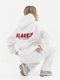 Cloud Print Oversized Hoodie - Marl White & Cherry Red
