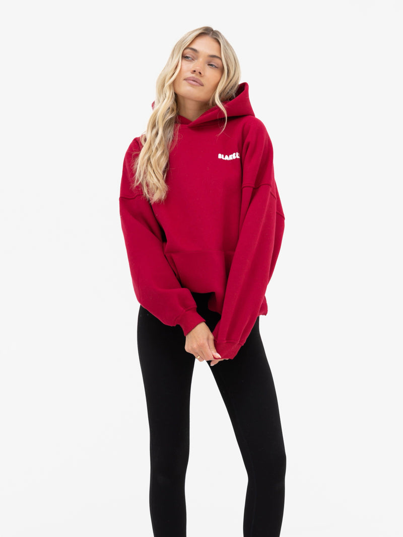 Cloud Print Oversized Hoodie - Cherry Red