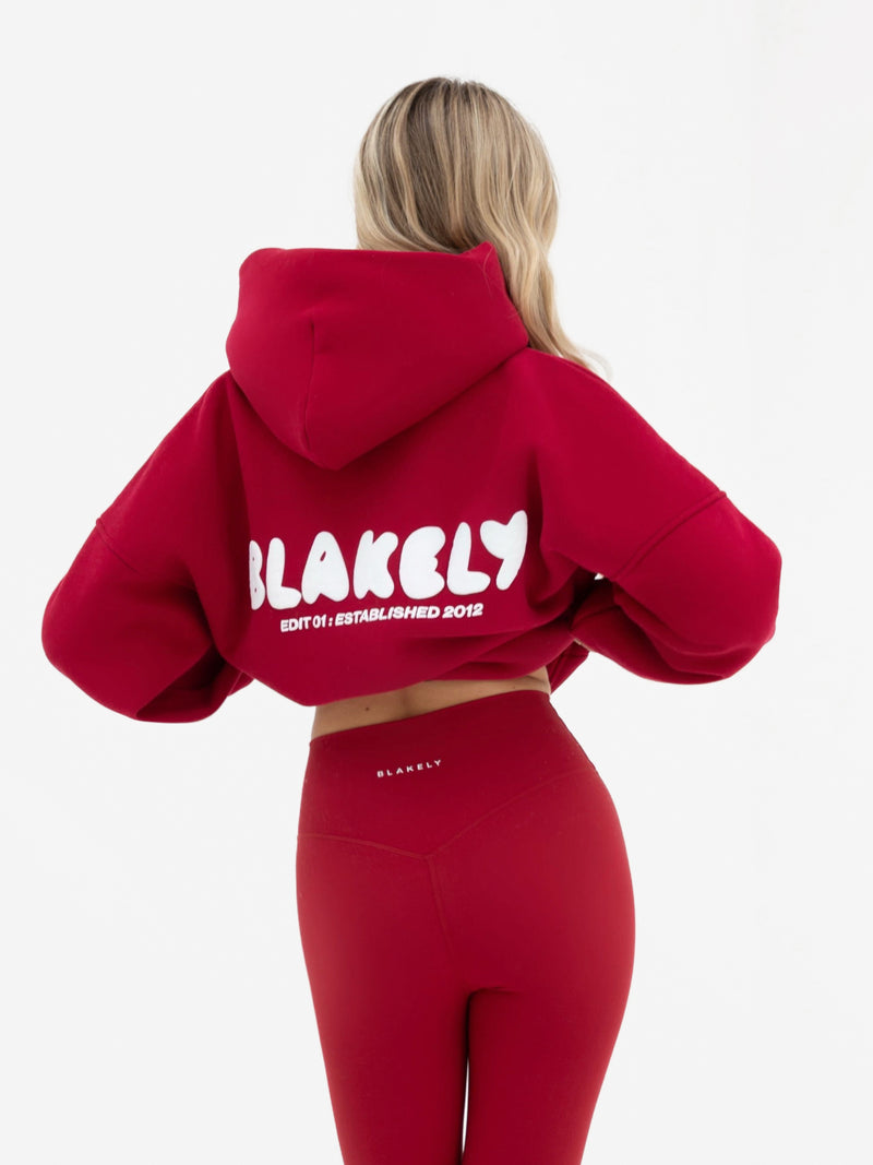 Cloud Print Oversized Hoodie - Cherry Red