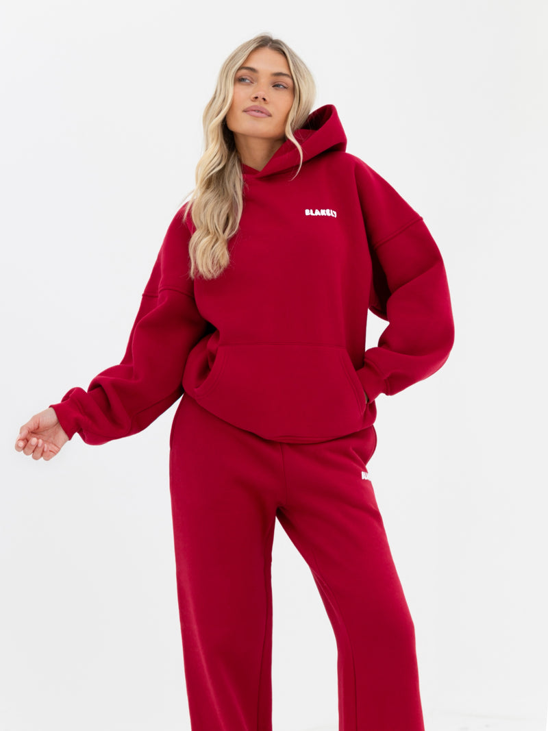 Cloud Print Oversized Hoodie - Cherry Red