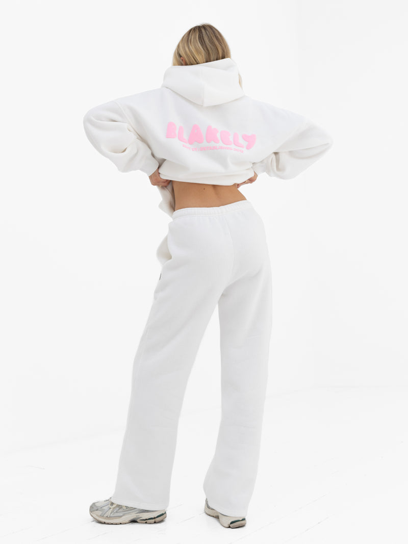 Cloud Print Oversized Hoodie - Flat White & Powder Pink