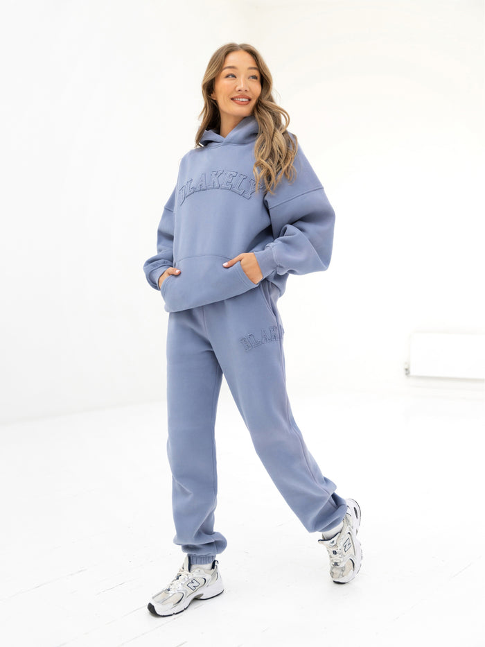 Tonal Varsity Oversized Hoodie & Sweatpants Set - Granite Blue