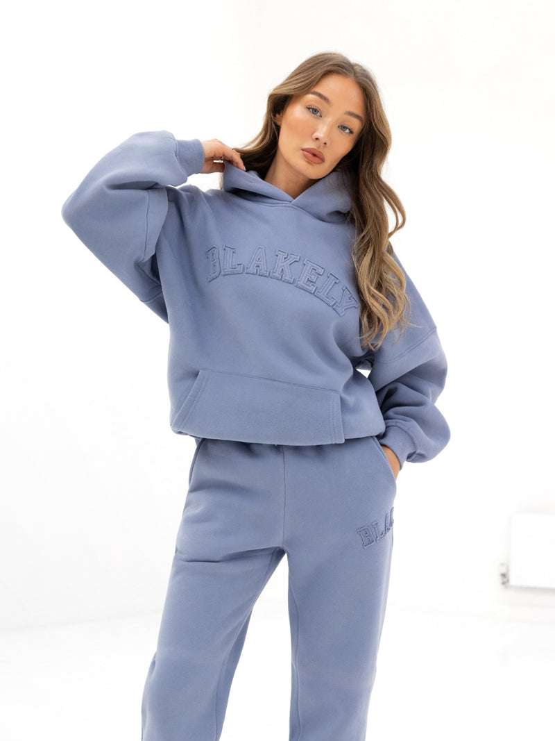 Tonal Varsity Oversized Hoodie & Sweatpants Set - Granite Blue