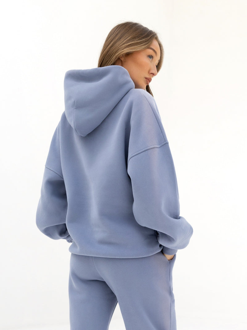 Tonal Varsity Oversized Hoodie & Sweatpants Set - Granite Blue