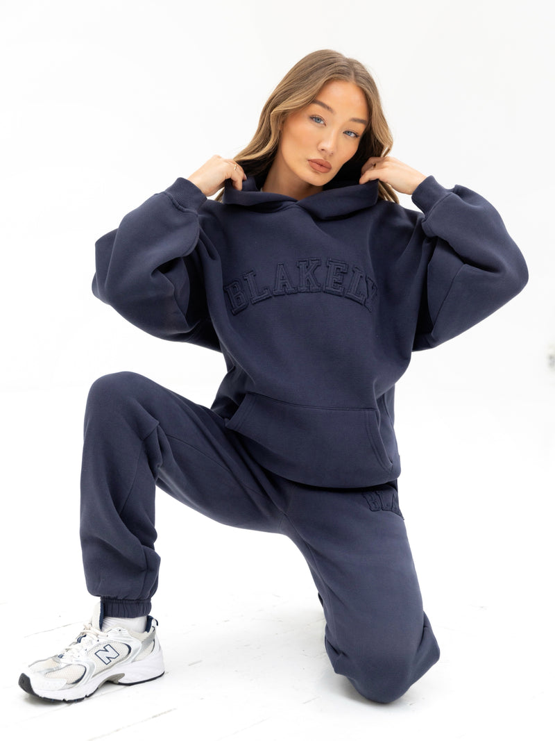 Tonal Varsity Oversized Hoodie & Sweatpants Set - True Navy