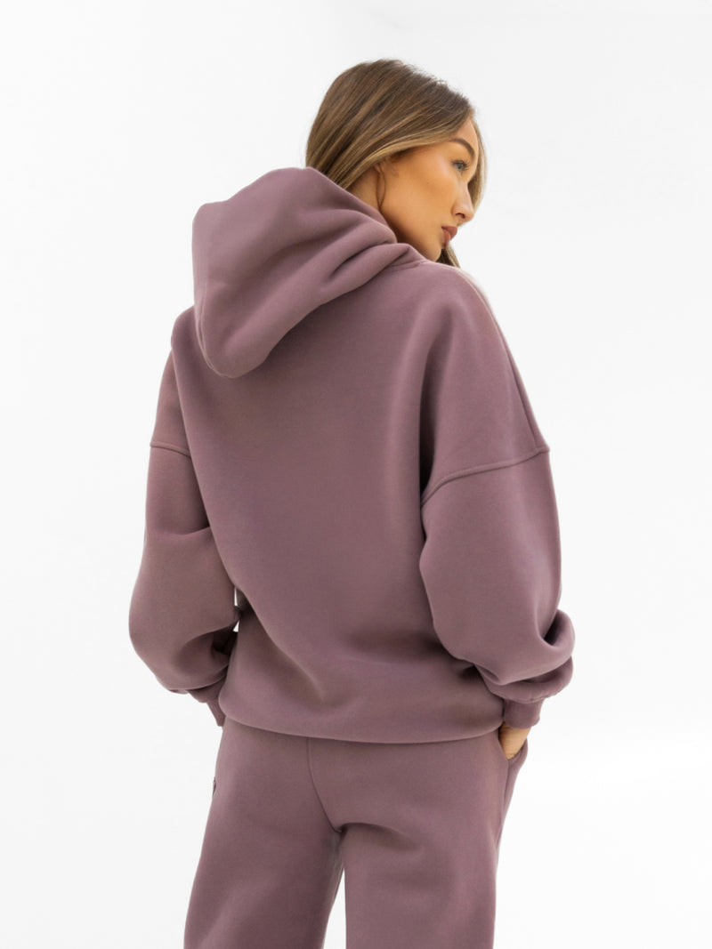 Tonal Varsity Oversized Hoodie & Sweatpants Set - Soft Mauve