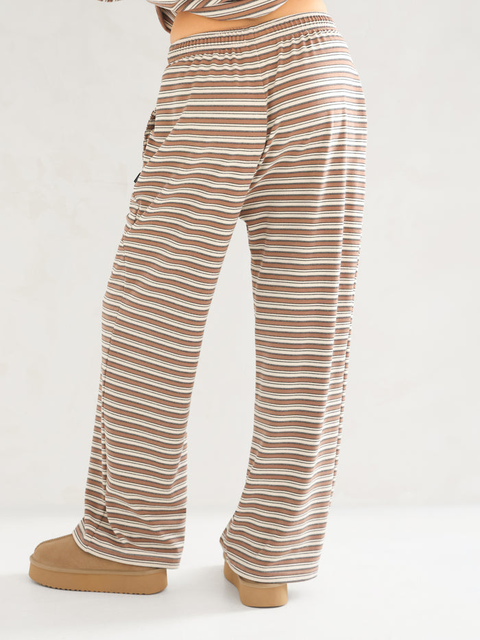 Sadie Stripe Wide Leg Trousers - Tan Stripe