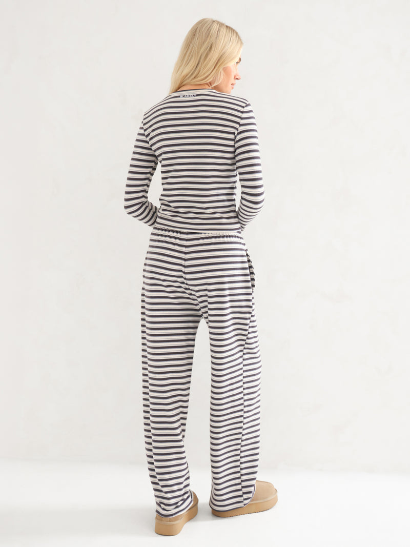 Sadie Stripe Wide Leg Trousers - Charcoal Stripe
