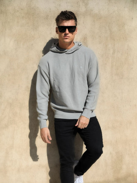 Grey knitted hotsell hoodie mens