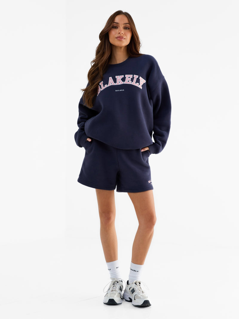 Varsity Oversized Jumper - True Navy & Vintage Pink