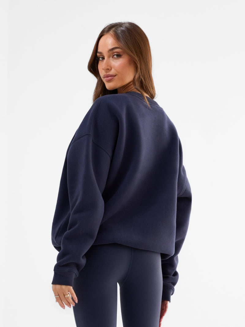 Varsity Oversized Jumper - True Navy & Vintage Pink