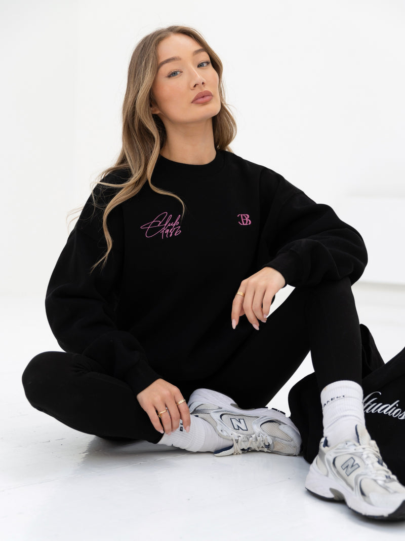 Club Oversized Jumper - Black & Pink