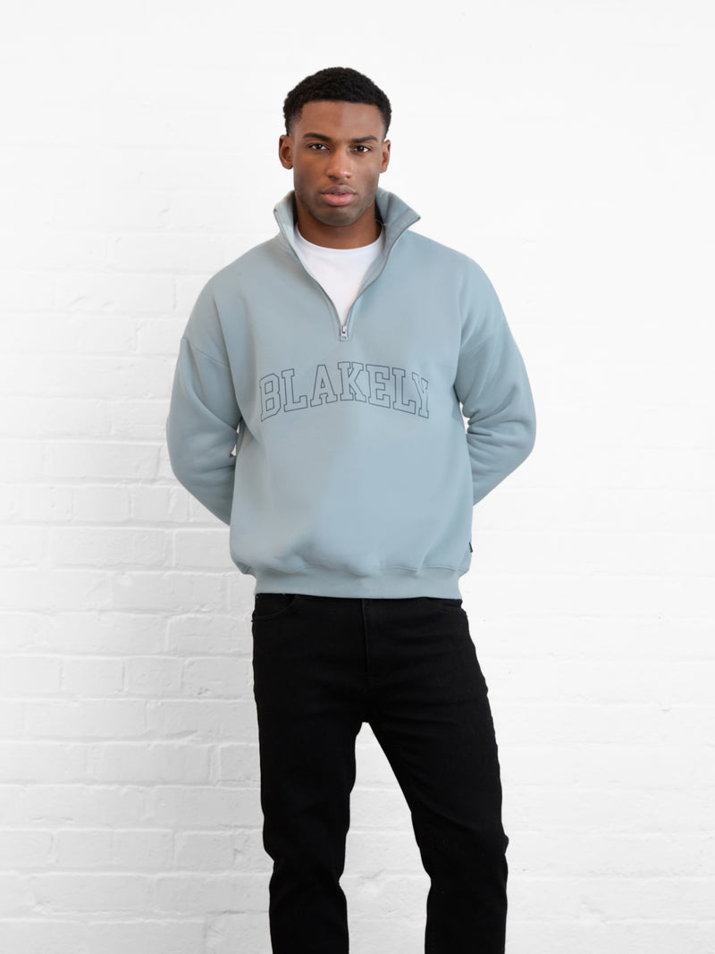 Outline Varsity 1/4 Zip Up Jumper - Mineral Blue