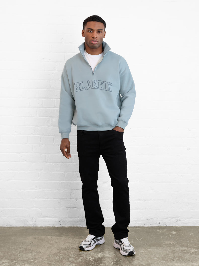 Outline Varsity 1/4 Zip Up Jumper - Mineral Blue