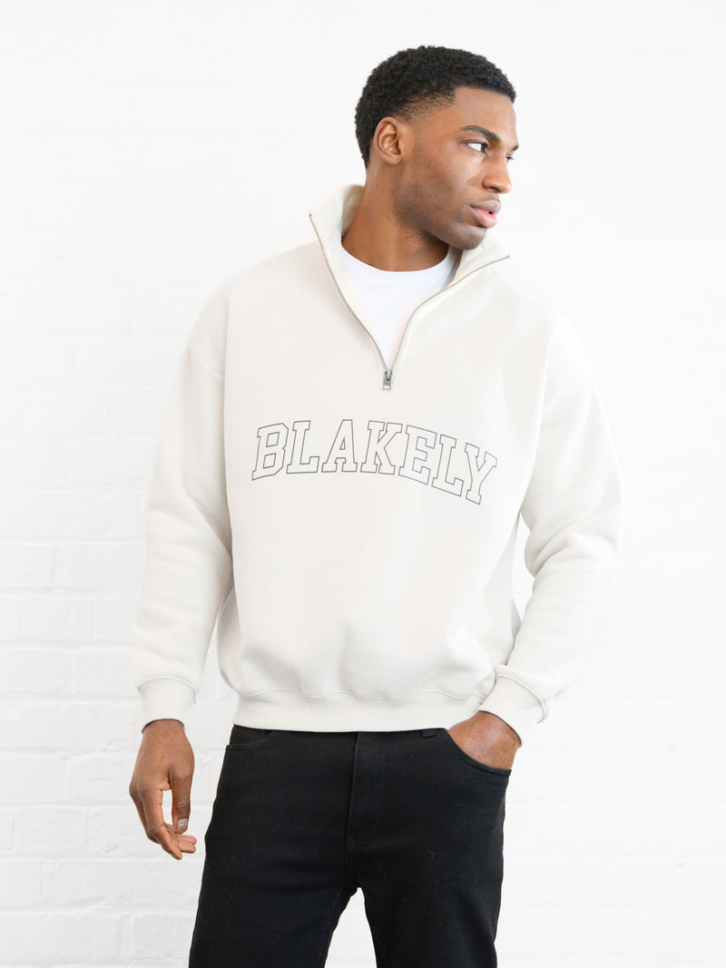 Outline Varsity 1/4 Zip Up Jumper - Chalk