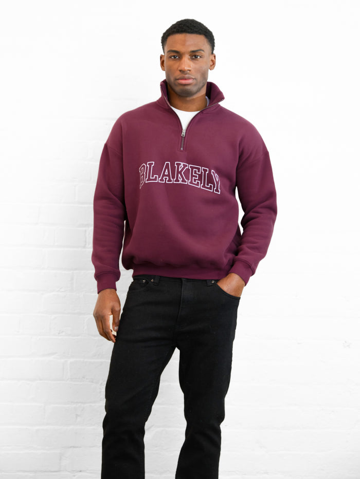 Outline Varsity 1/4 Zip Up Jumper - Old Burgundy