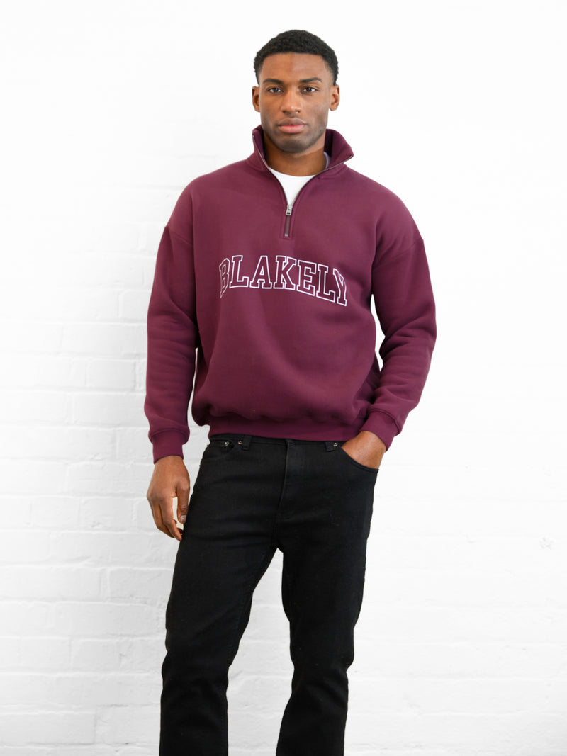 Outline Varsity 1/4 Zip Up Jumper - Old Burgundy
