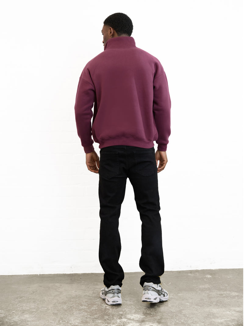 Outline Varsity 1/4 Zip Up Jumper - Old Burgundy