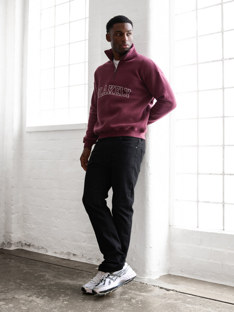 Outline Varsity 1/4 Zip Up Jumper - Old Burgundy