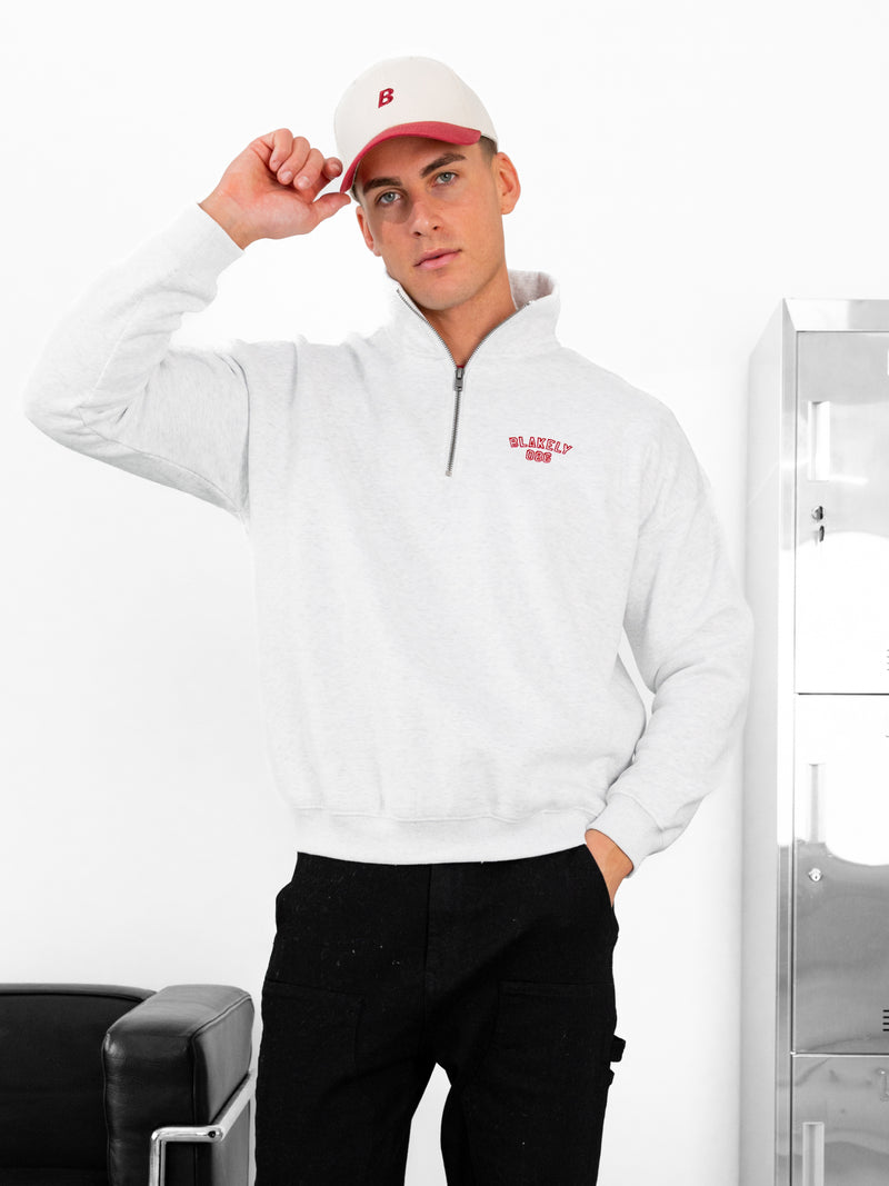 Miles Relaxed 1/4 Zip Jumper - Marl White