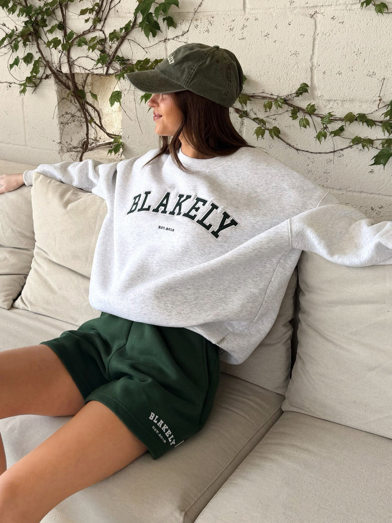Varsity Oversized Jumper - Marl White & Deep Green