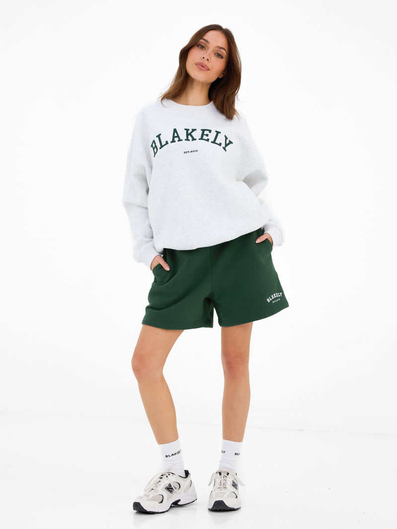 Varsity Oversized Jumper - Marl White & Deep Green
