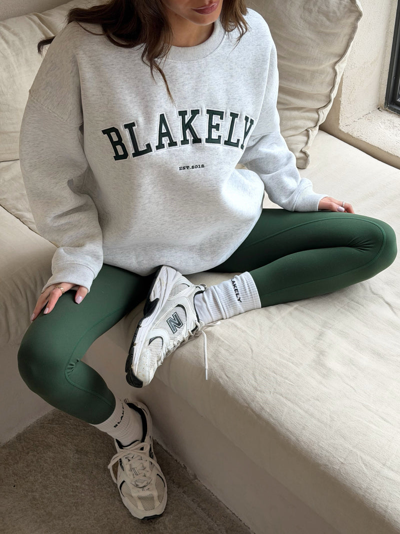 Varsity Oversized Jumper - Marl White & Deep Green