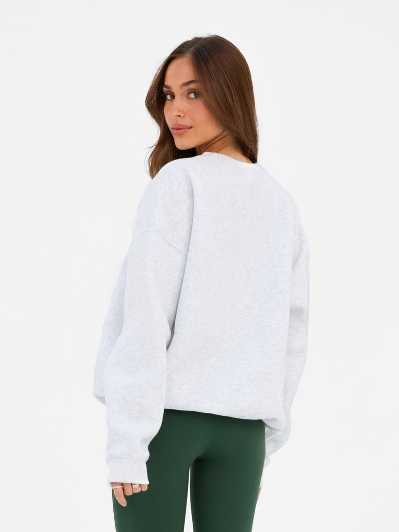 Varsity Oversized Jumper - Marl White & Deep Green