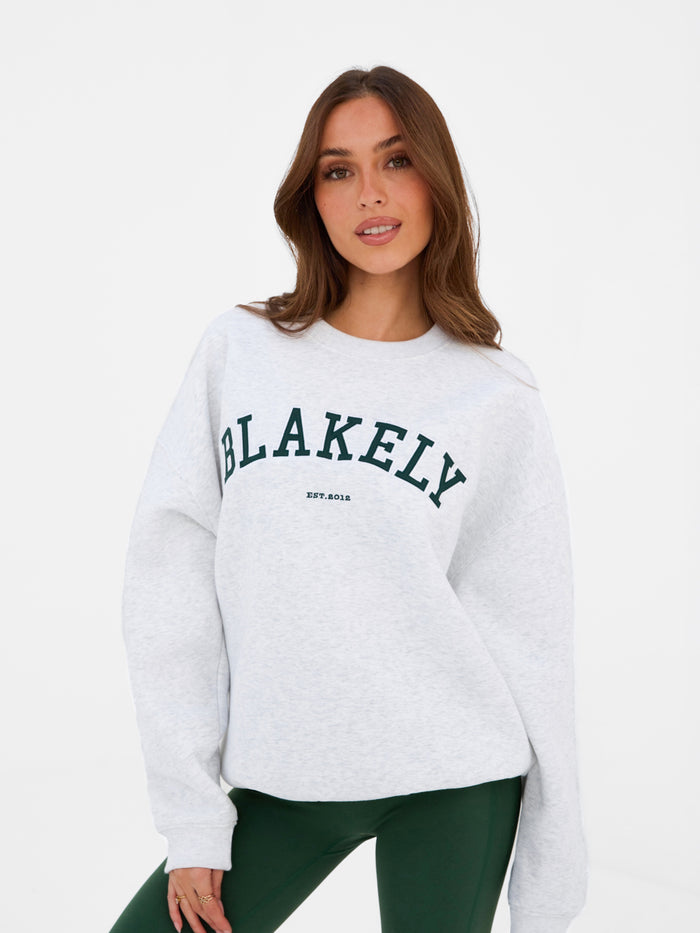 Varsity Oversized Jumper - Marl White & Deep Green