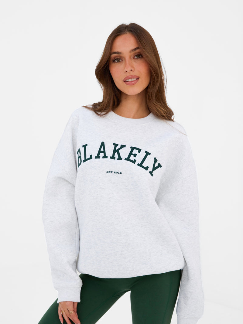 Varsity Oversized Jumper - Marl White & Deep Green