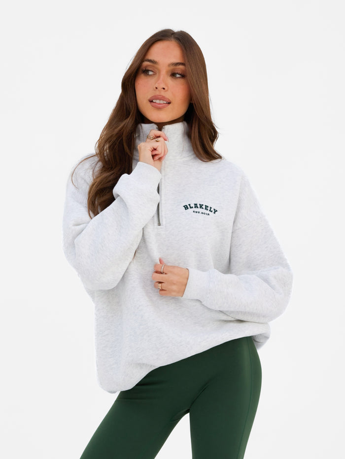 Heritage 1/4 Zip Jumper - Marl White & Deep Green