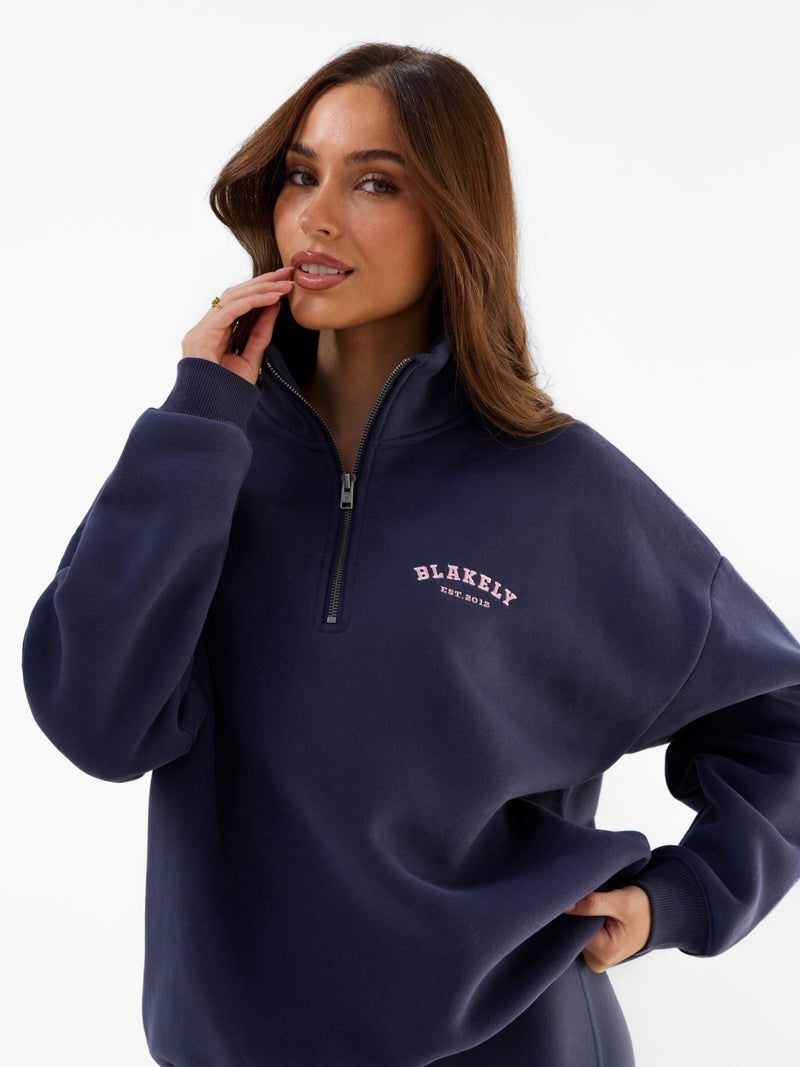 Heritage 1/4 Zip Jumper - True Navy & Vintage Pink