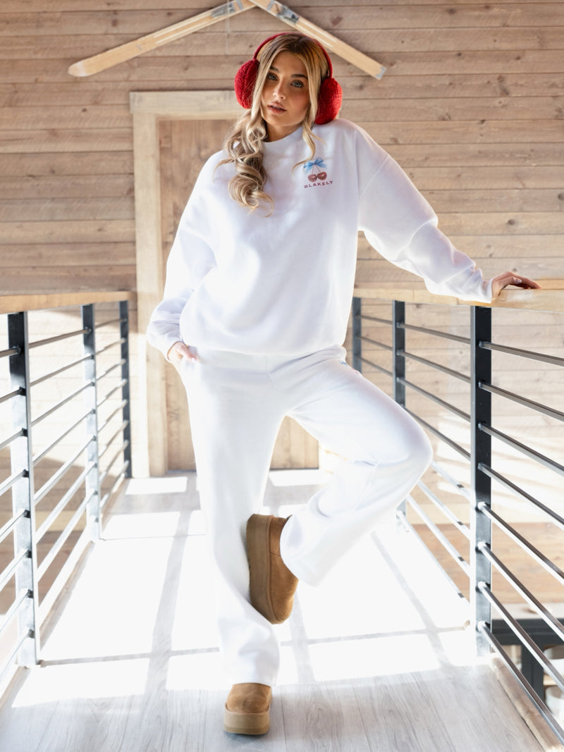 Charli Cherry Print Oversized Jumper - White