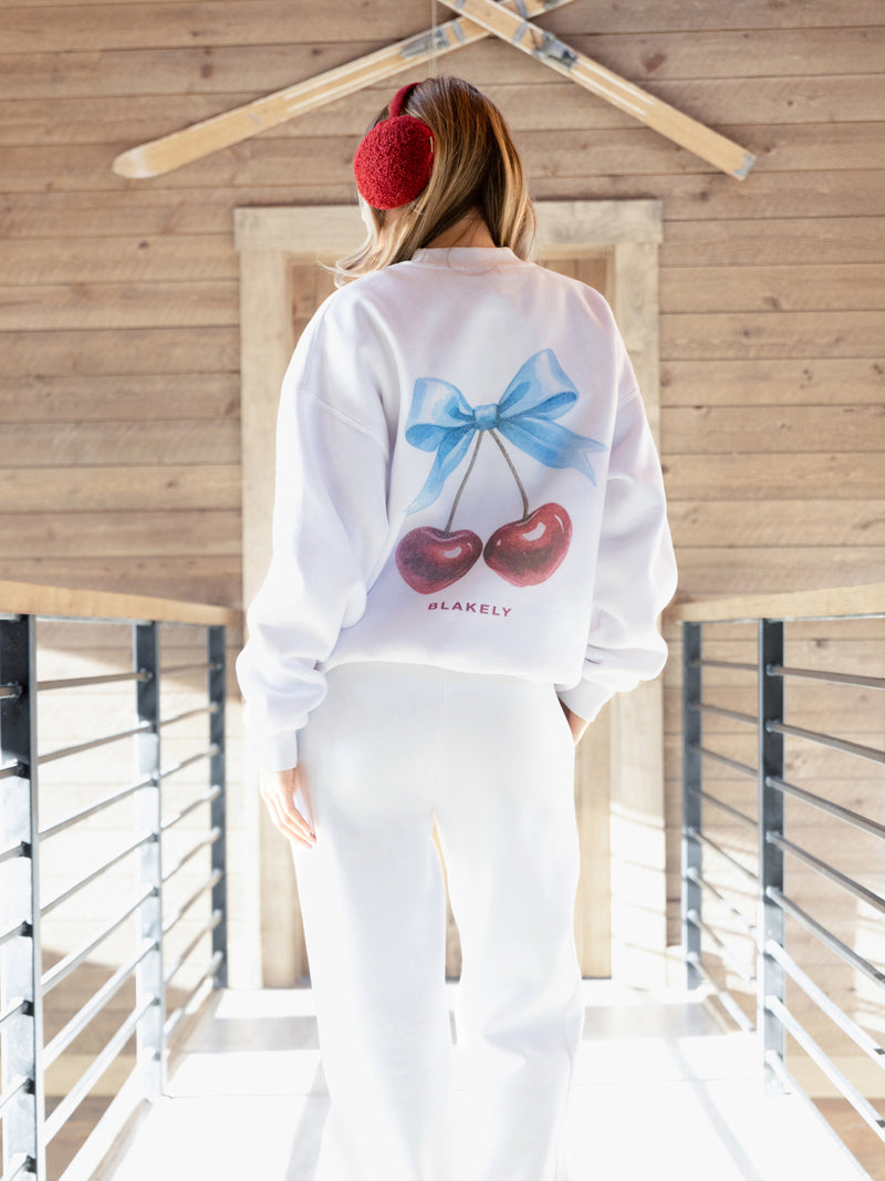 Charli Cherry Print Oversized Jumper - White