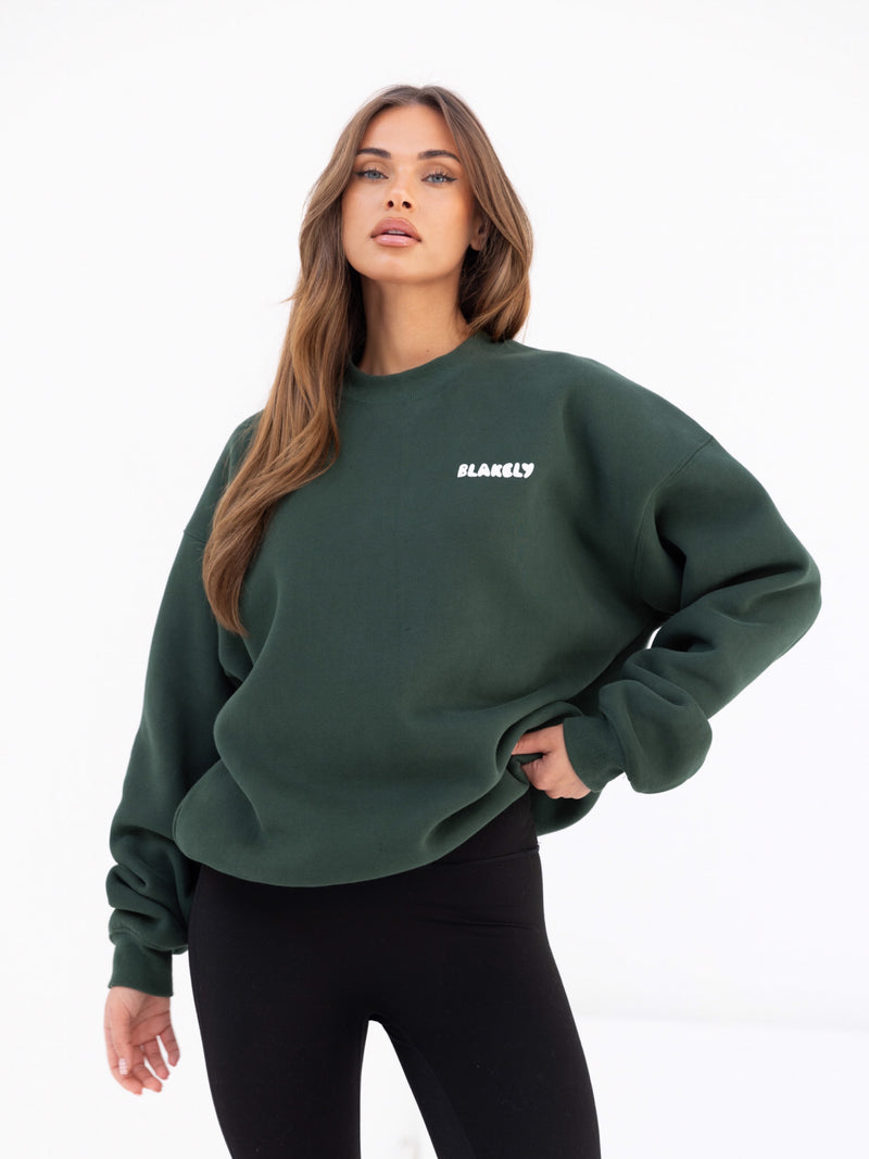 Cloud Print Oversized Jumper - Forest Green