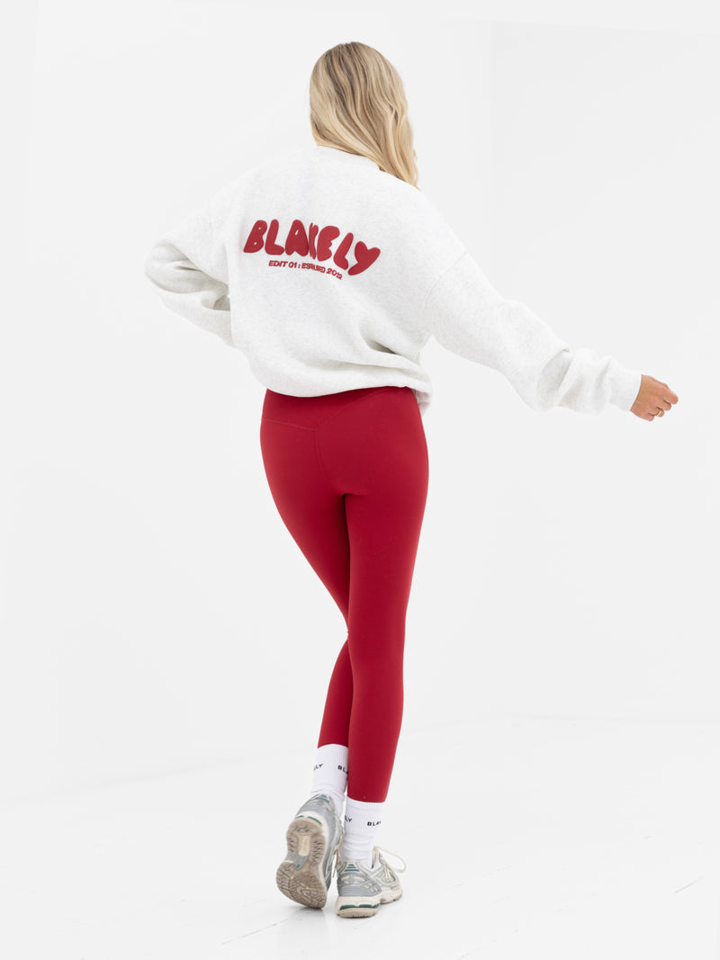 Cloud Print Oversized Jumper - Marl White & Cherry Red