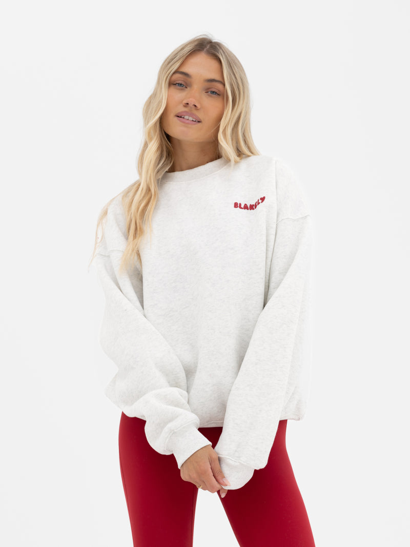 Cloud Print Oversized Jumper - Marl White & Cherry Red