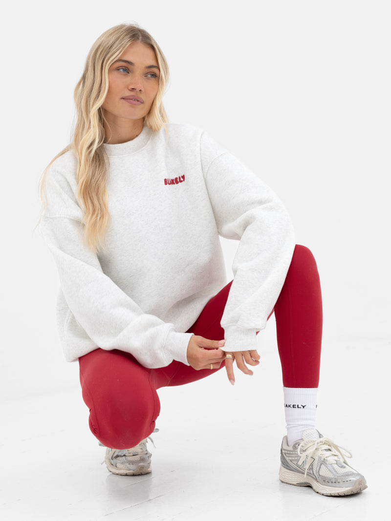 Cloud Print Oversized Jumper - Marl White & Cherry Red