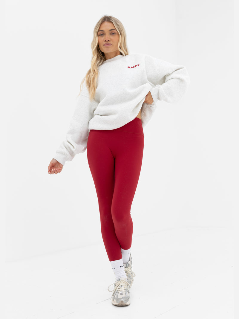 Cloud Print Oversized Jumper - Marl White & Cherry Red