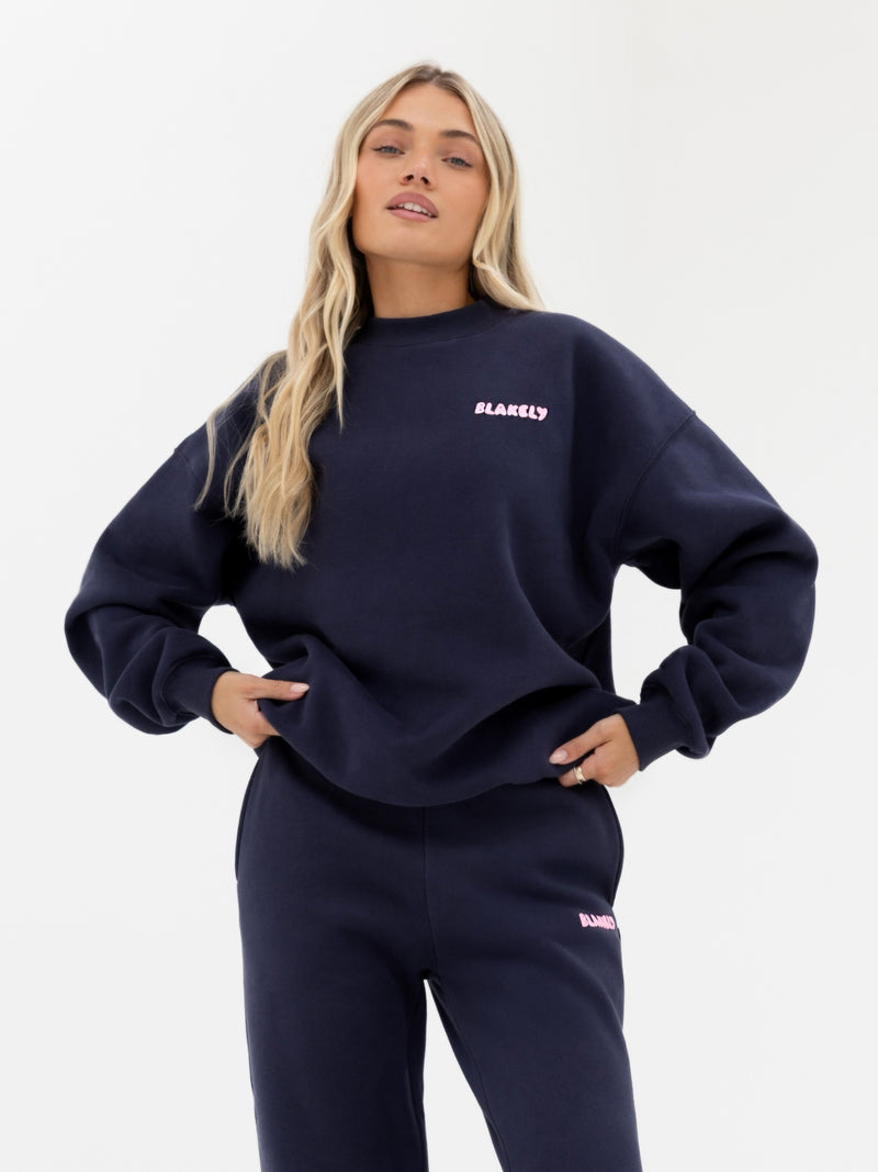 Cloud Print Oversized Jumper - True Navy & Powder Pink