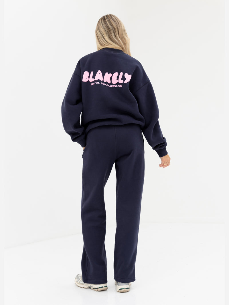 Cloud Print Oversized Jumper - True Navy & Powder Pink