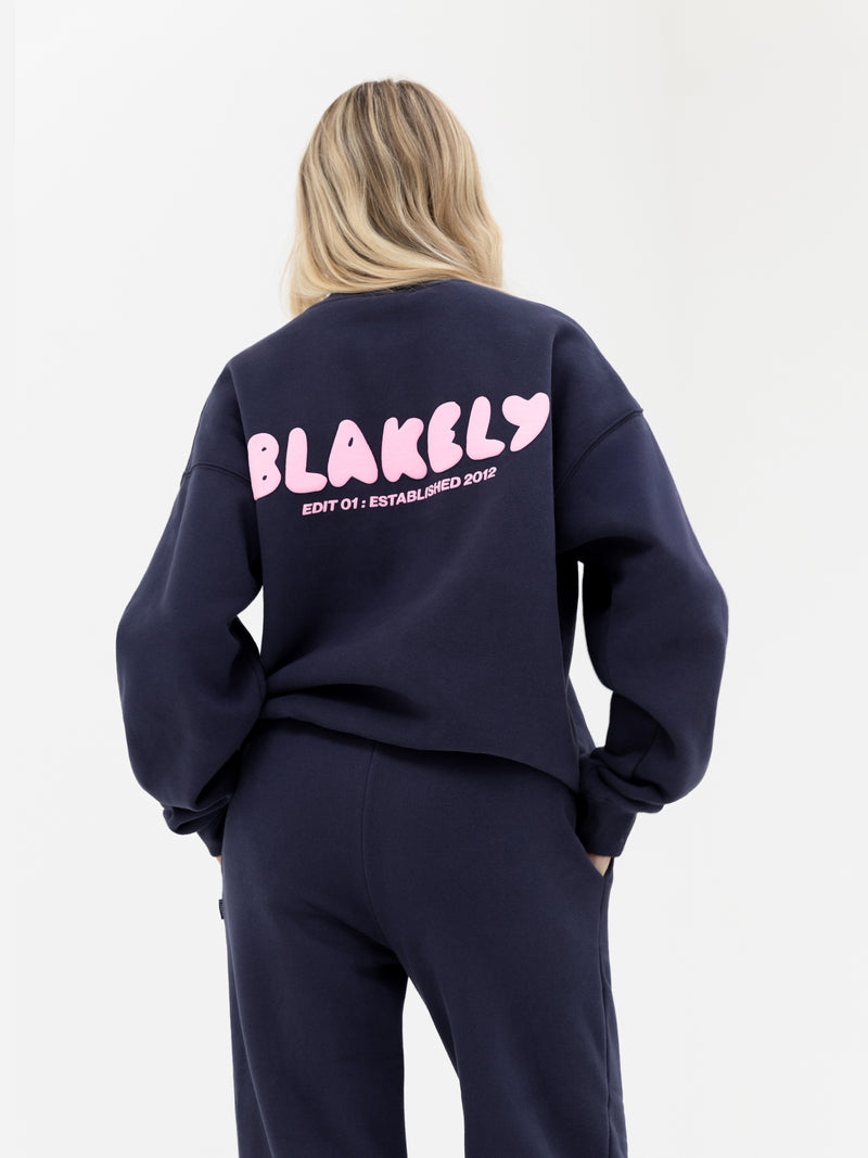 Cloud Print Oversized Jumper - True Navy & Powder Pink