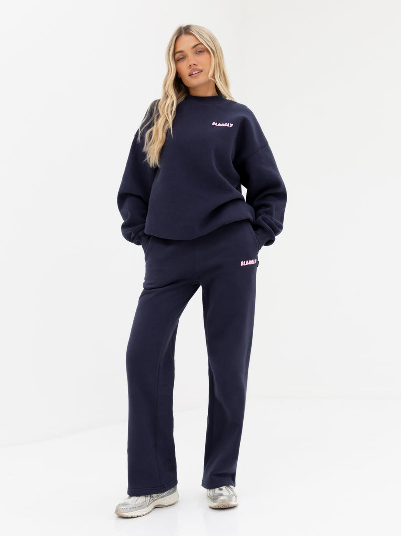 Cloud Print Oversized Jumper - True Navy & Powder Pink