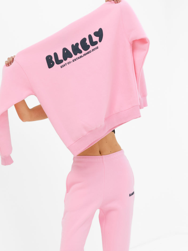 Cloud Print Oversized Jumper - Powder Pink