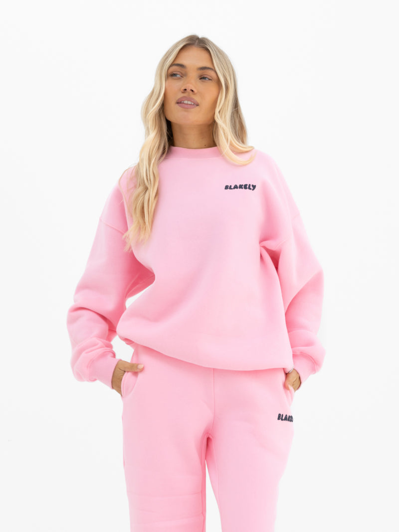 Cloud Print Oversized Jumper - Powder Pink