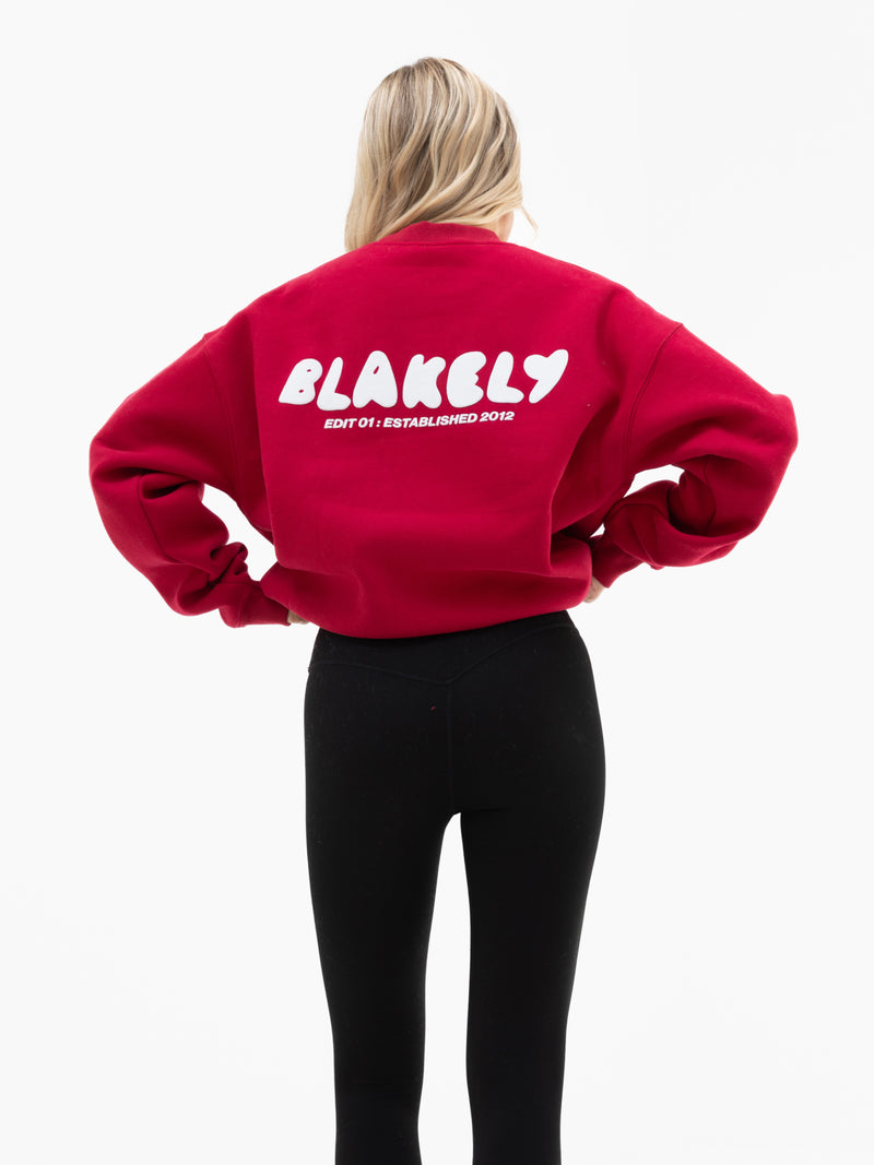 Cloud Print Oversized Jumper - Cherry Red