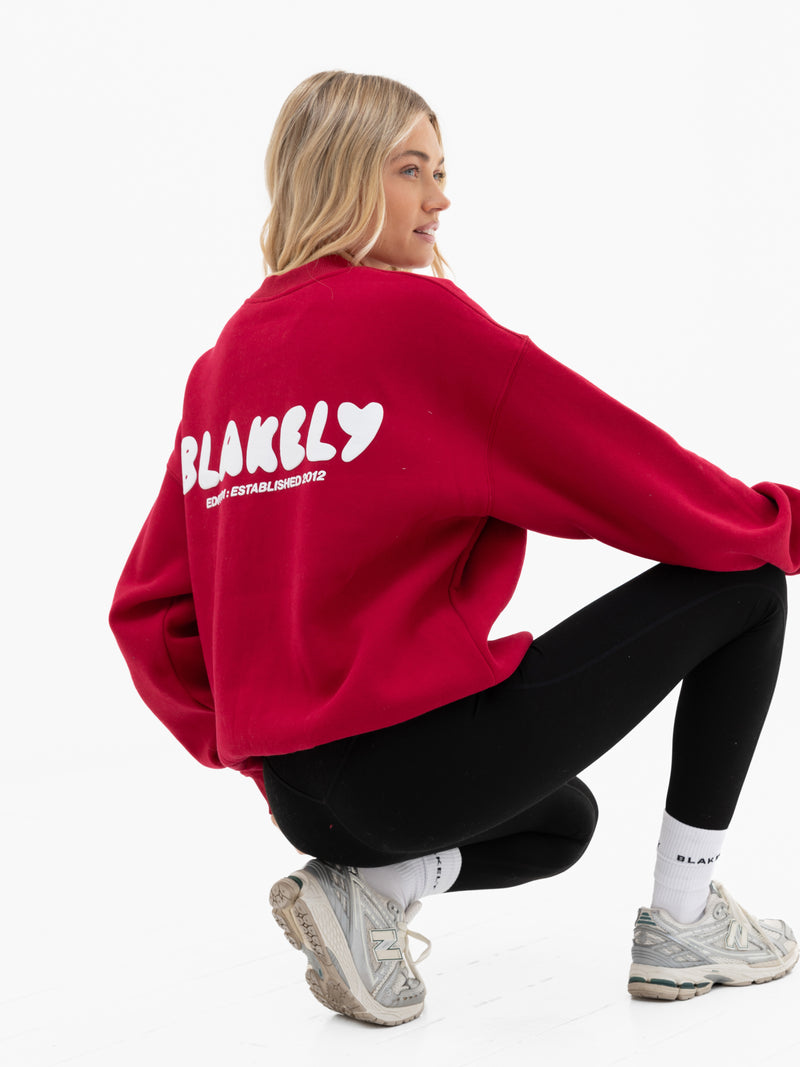 Cloud Print Oversized Jumper - Cherry Red